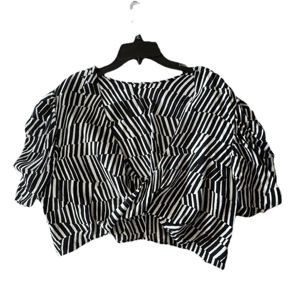 Open Edit Zebra Striped 3X‎ Almost Backless Puffy Sleeve Cropped Blouse Gorgeous